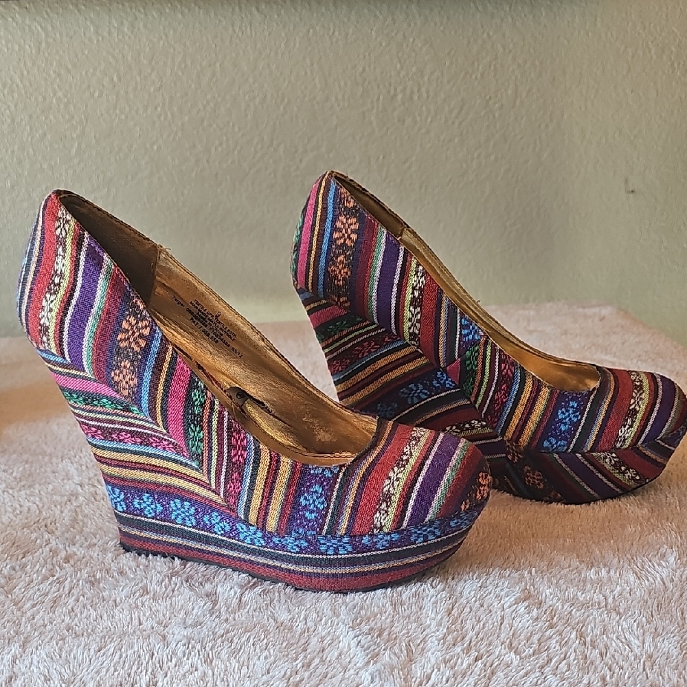 Colorful Striped Wedge Heels